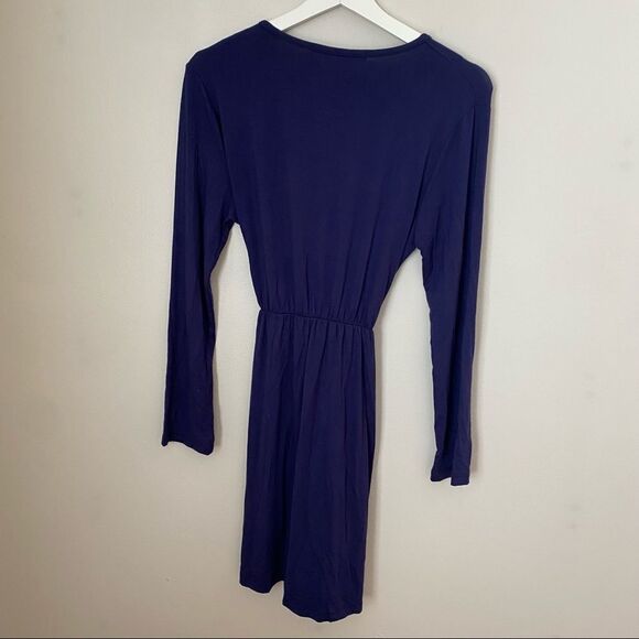 Fraiche by J Dress Wrap Long Sleeve Blue Casual Comfy Neutral Trendy Dinner Date - Picture 5 of 8